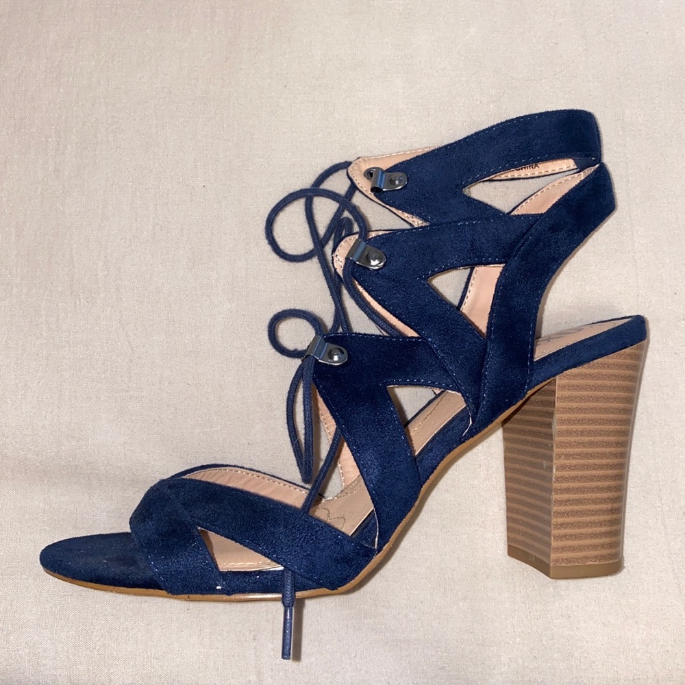 Navy blue lace up heels